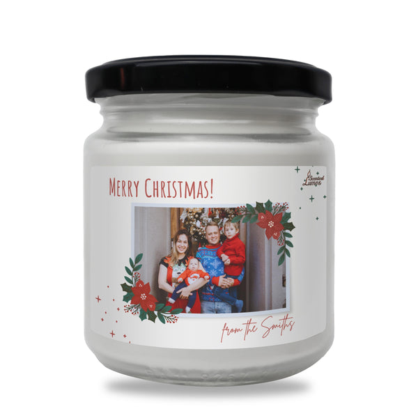 a white jar with a picture of a family on it