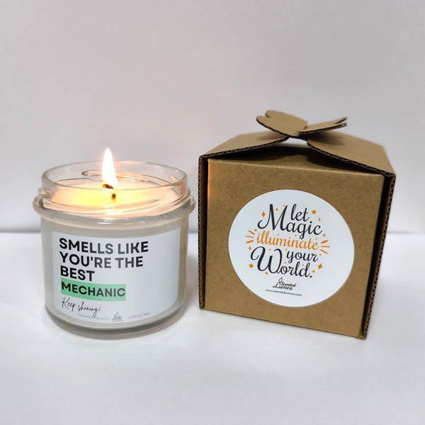 a candle and a sign on a table that says tips for candle care