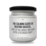 a white jar with a black lid that says the calming scent of skating success