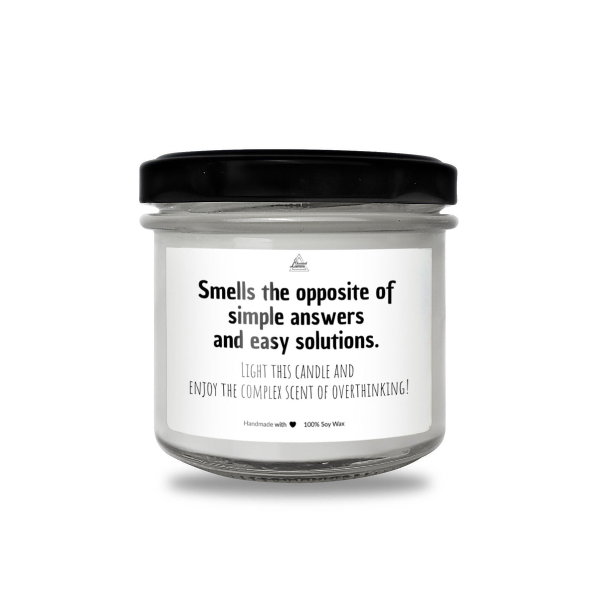 a jar of white candles with a black lid