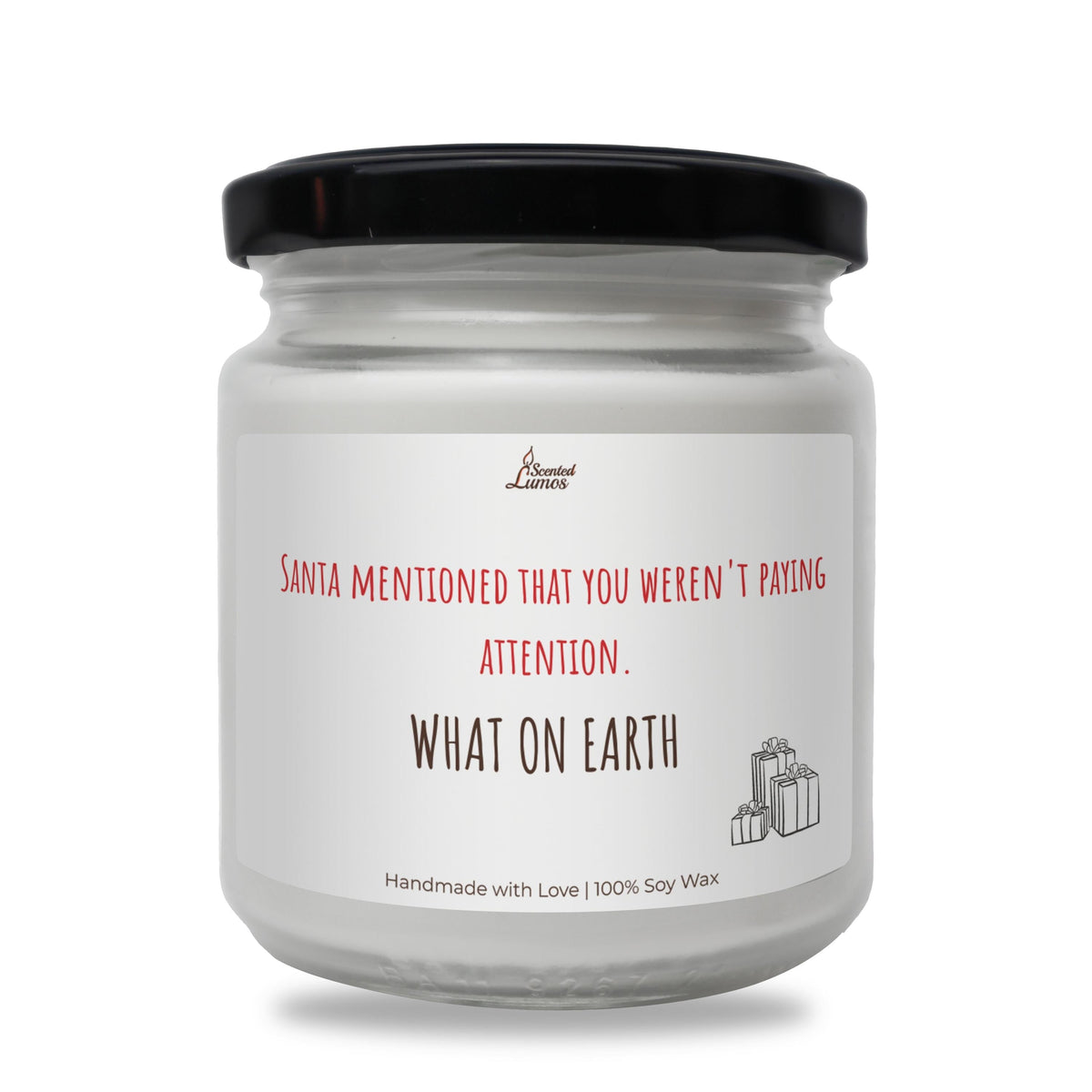 a white jar with a black lid that says what on earth