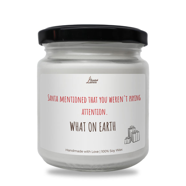 a white jar with a black lid that says what on earth