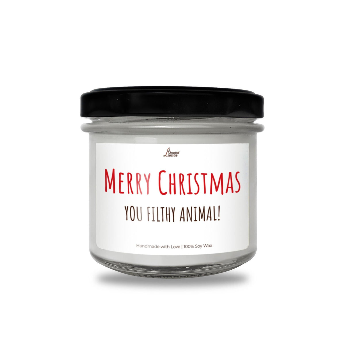 a glass jar with a merry christmas message on it