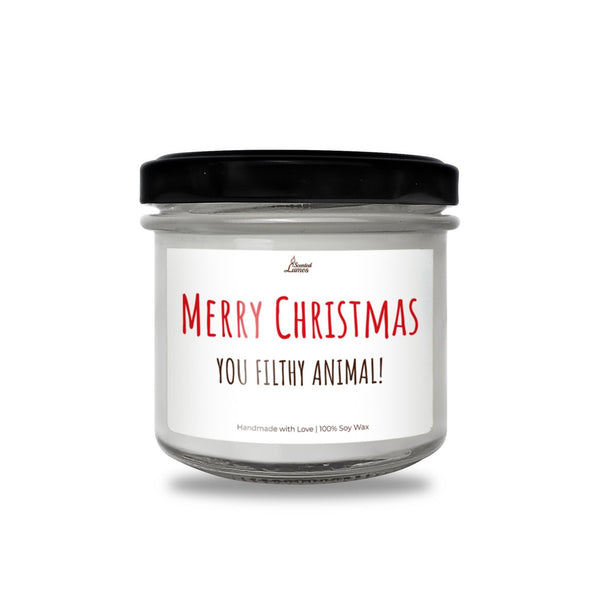 a glass jar with a merry christmas message on it