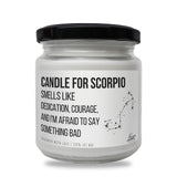 a jar of candle that says candle for scorpio