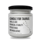 a jar of candles that says candle for taurus