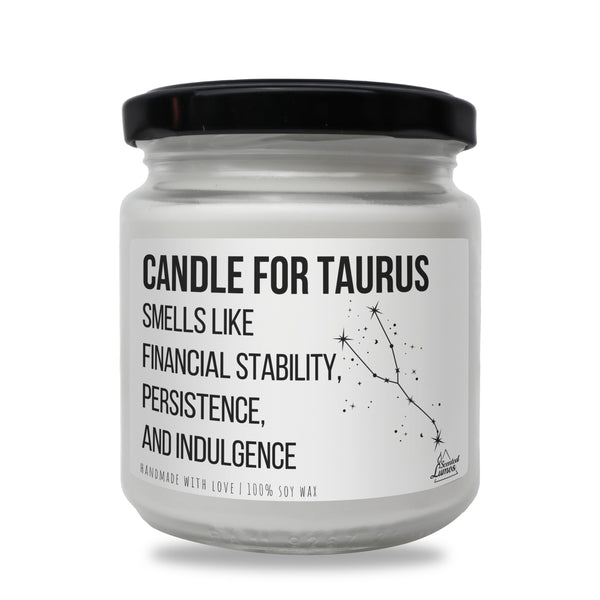 a jar of candles that says candle for taurus