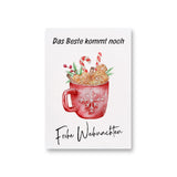 a card with a cup of hot chocolate and candy canes