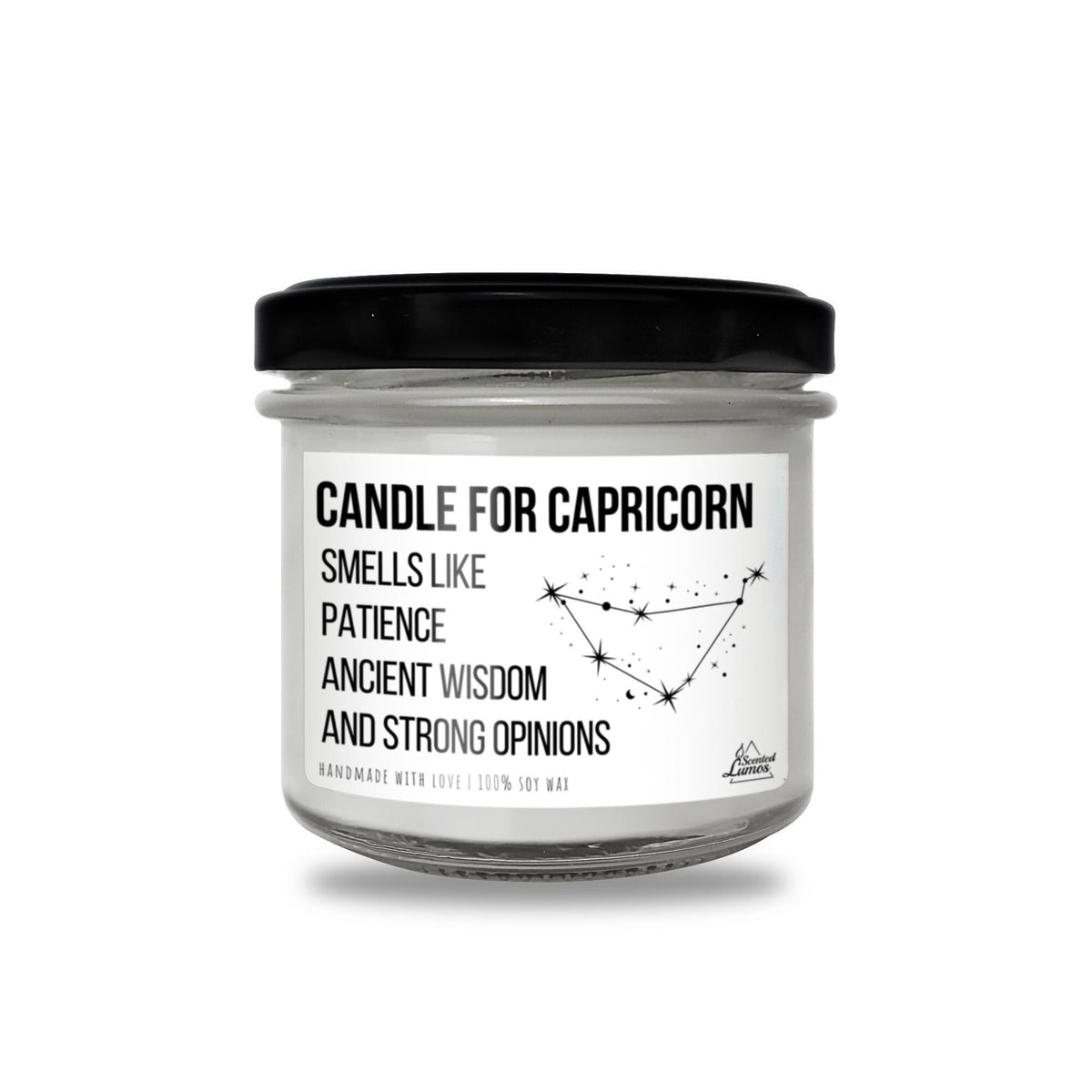 a jar of candle that says candle for capricorn