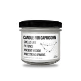 a jar of candle that says candle for capricorn