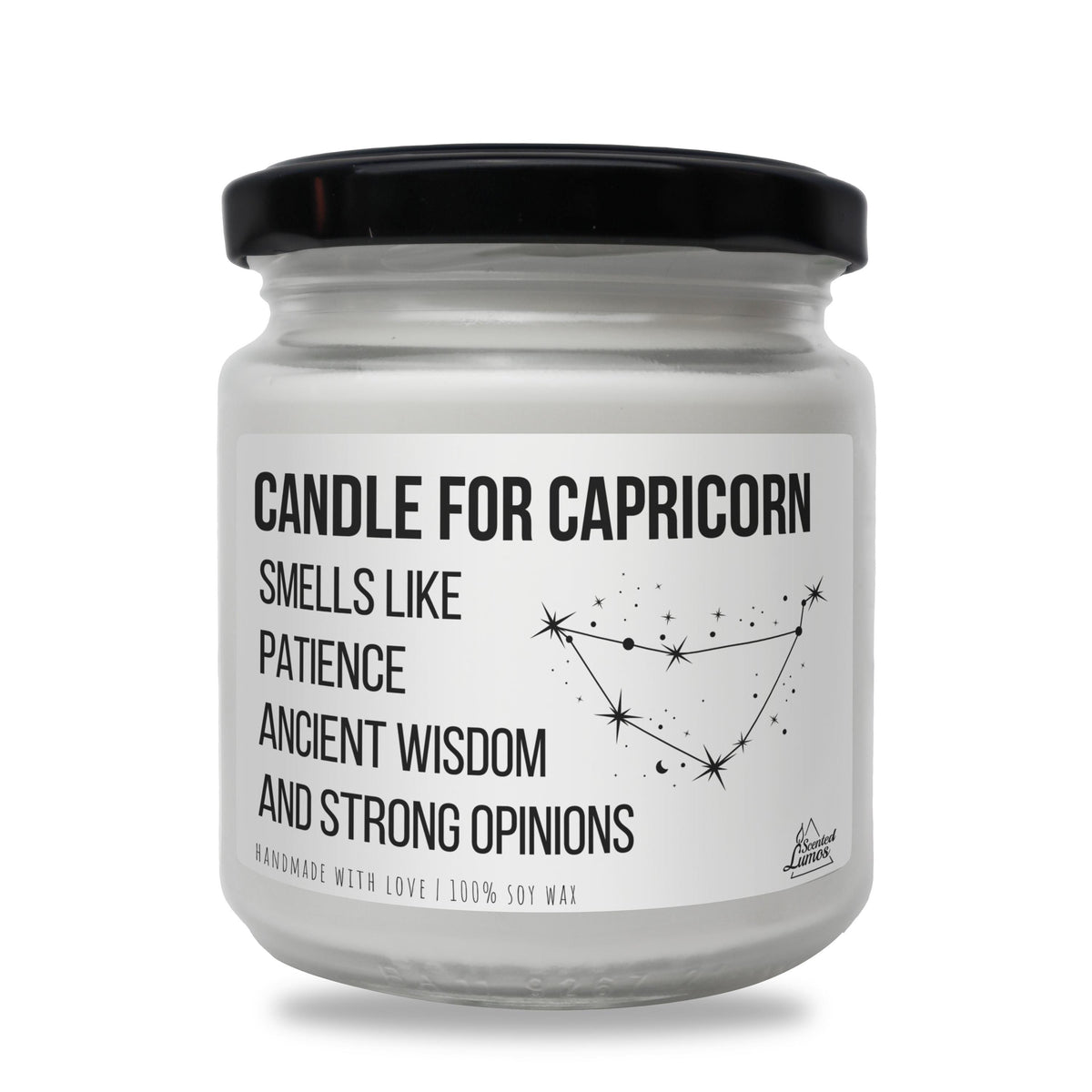 a jar of candle that says candle for capricorn