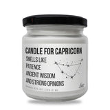 a jar of candle that says candle for capricorn