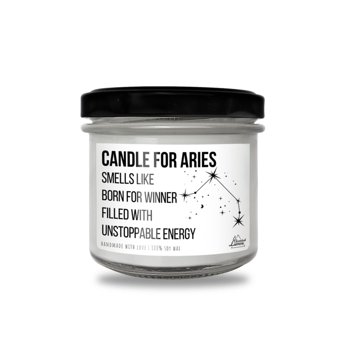 a jar of candles with a black lid