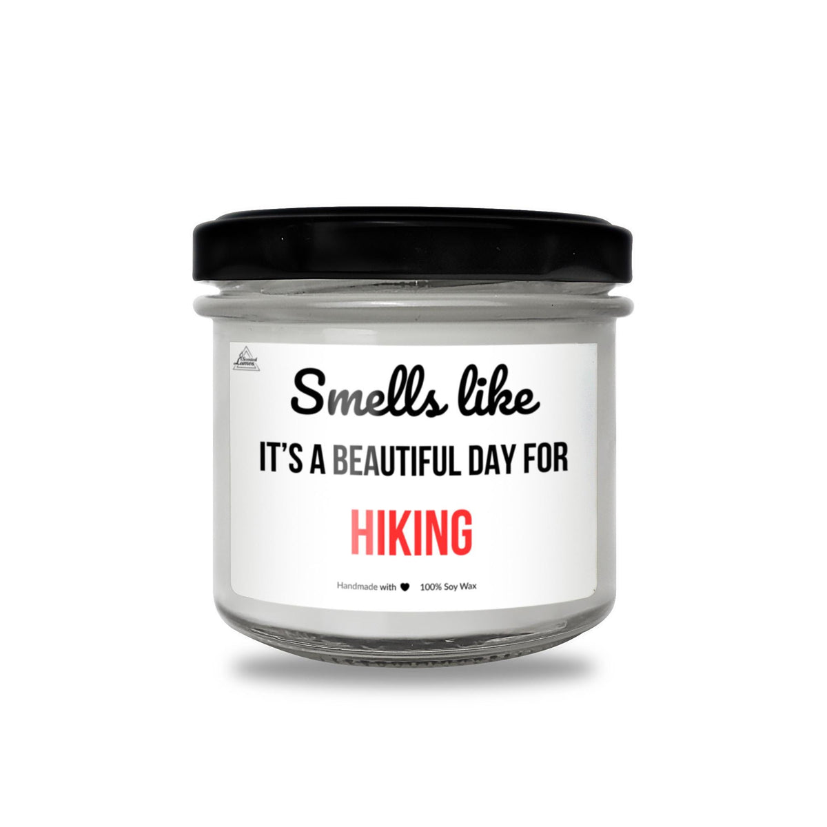 a jar of a white jar with a black lid that says smells like it '