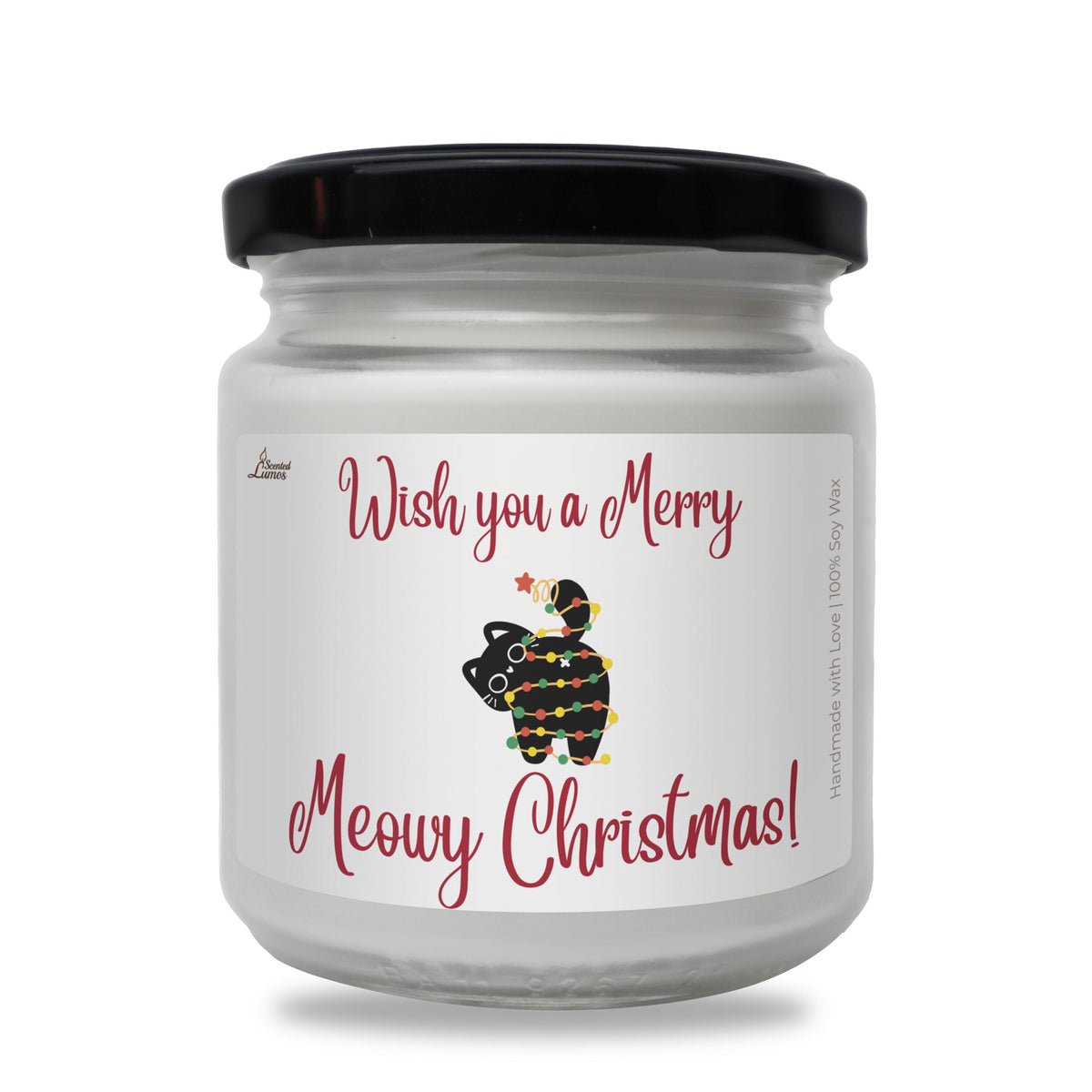 a jar of merry christmas candles on a white background