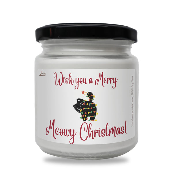 a jar of merry christmas candles on a white background