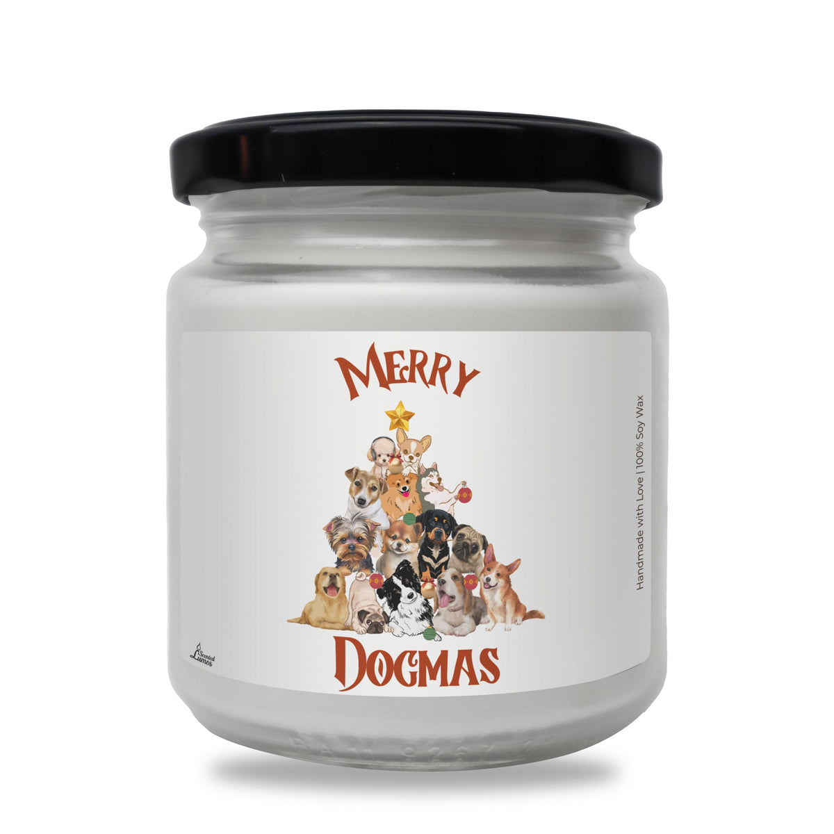 a jar of merry dogmas with dogs on it