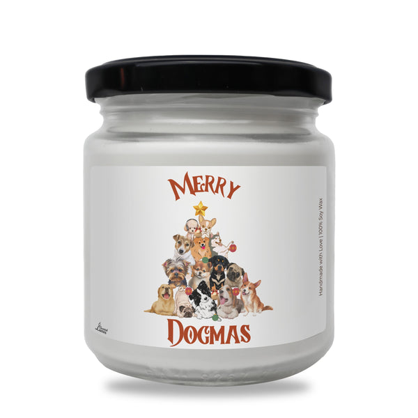 a jar of merry dogmas with dogs on it