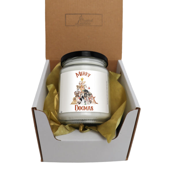 a candle in a box with a ribbon around it