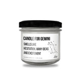 a jar of candle that says candle for gemin smells like relaxation, many ideas