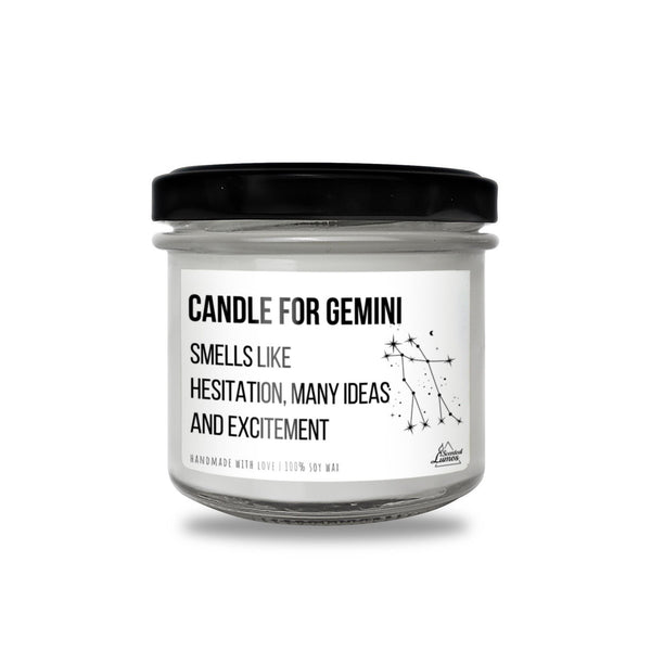 a jar of candle that says candle for gemin smells like relaxation, many ideas