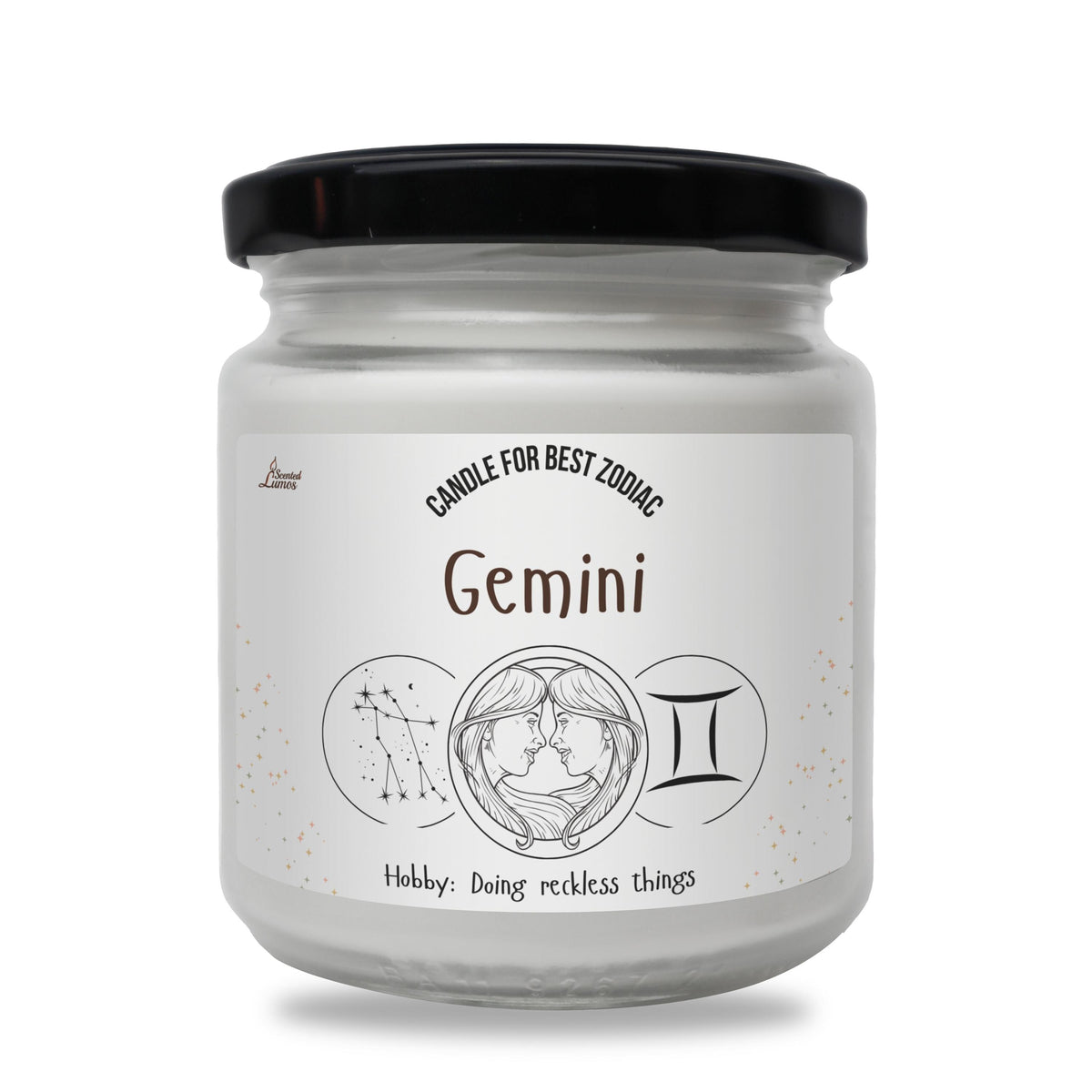 a jar of gemini powder on a white background