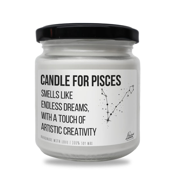 a jar of candle for pisces smells like endless dreams with a touch of