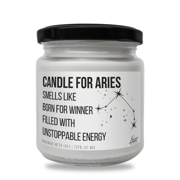 a jar of candle for aries smells like born for winner filled with unsto