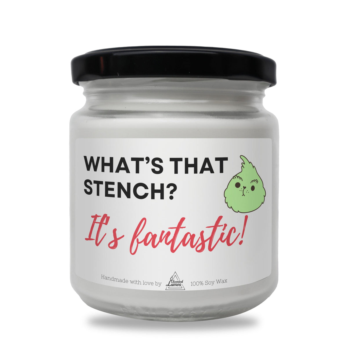 a jar with a sticker on it that says, what's that ste