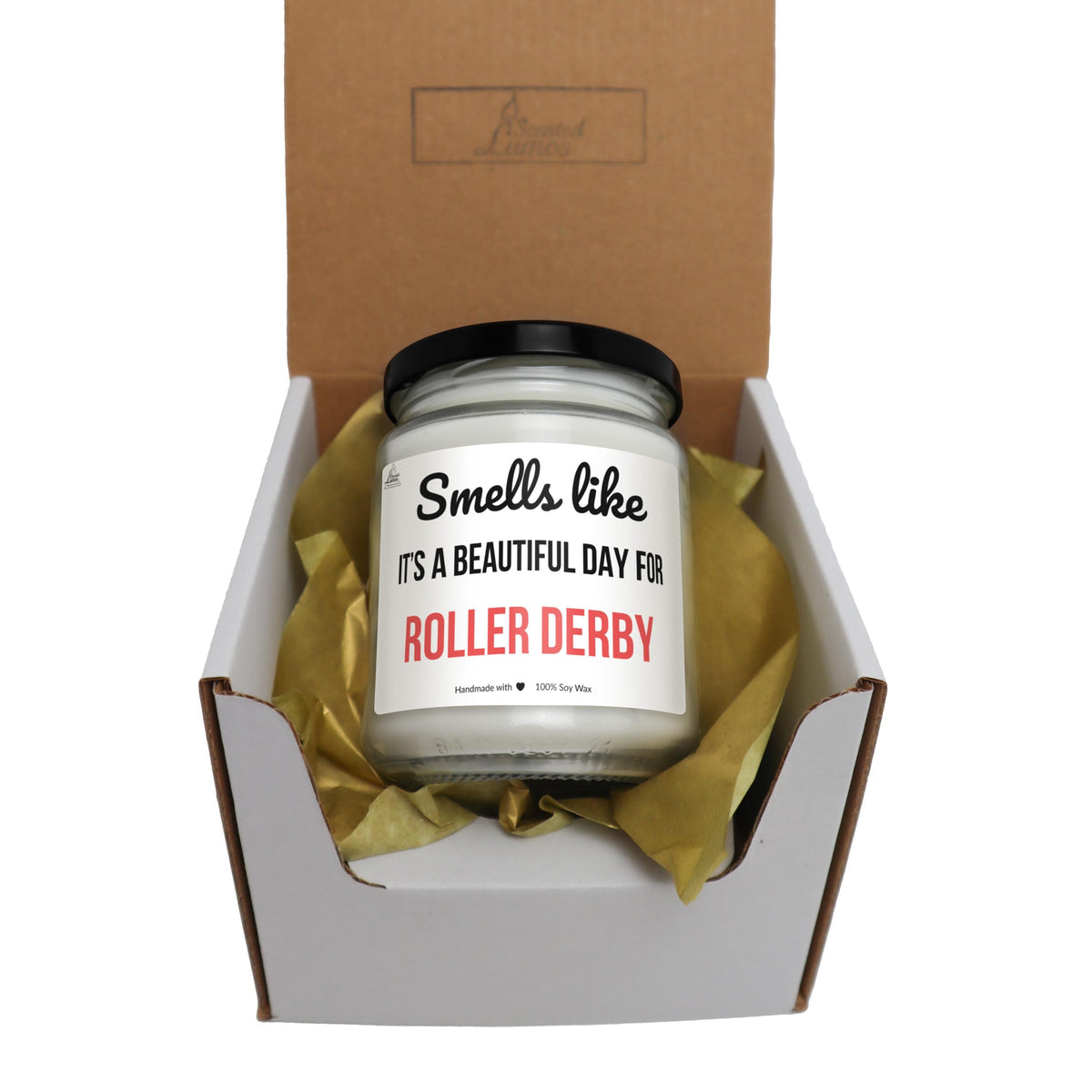 a small jar of roller derby sits in a box
