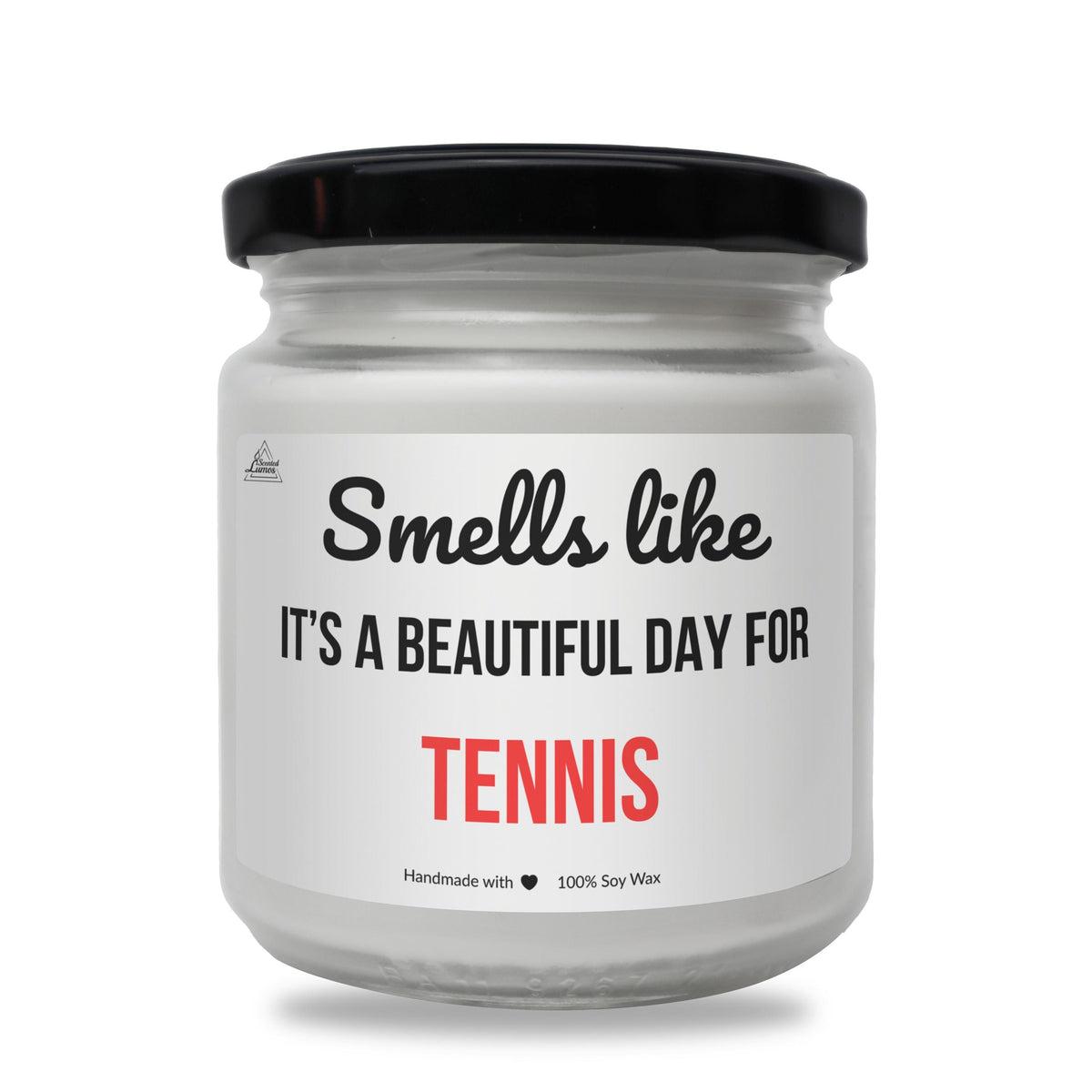 a jar of tennis balls with the words smell like it's a beautiful day