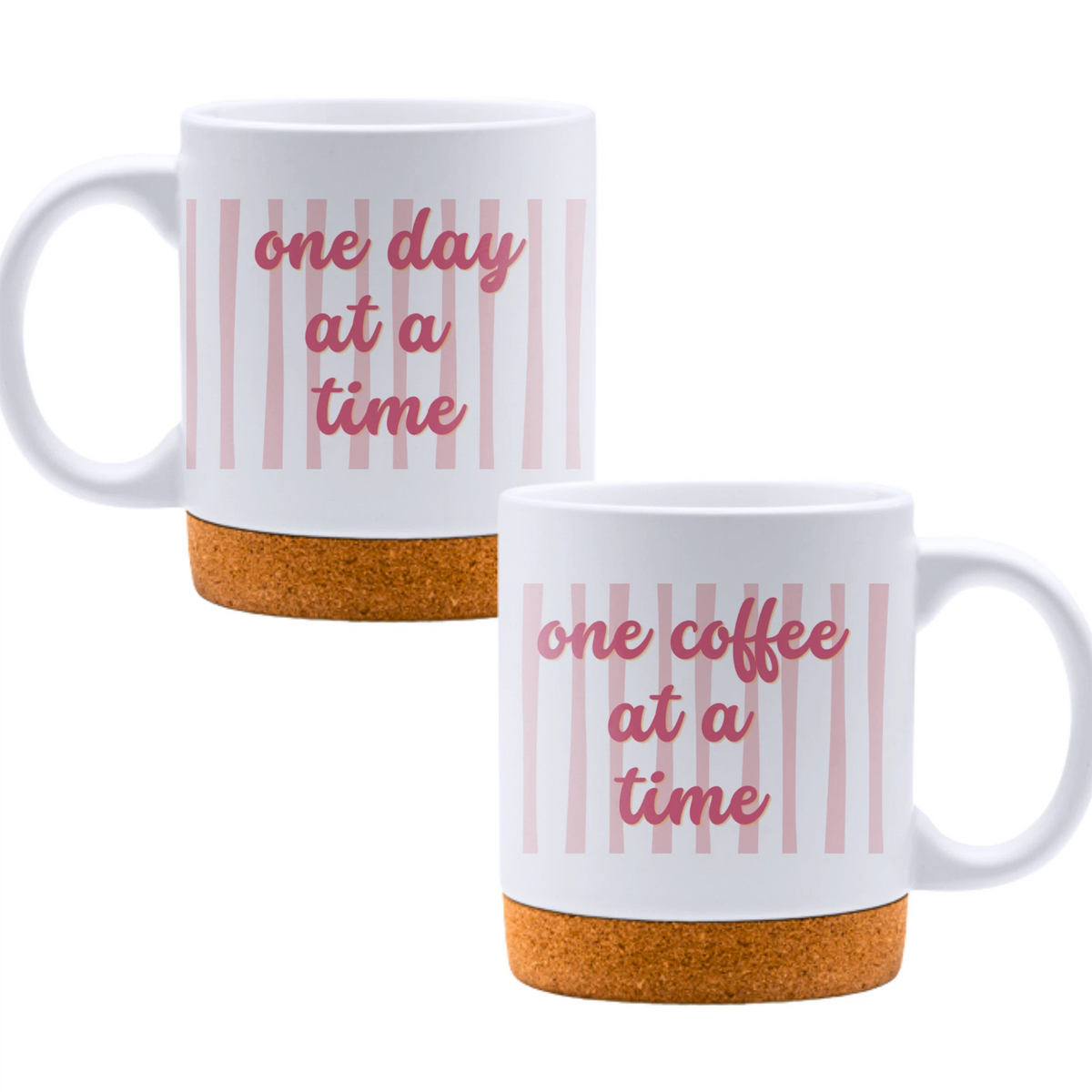 One day at a time, one coffee at a time - White mug - Ceramic Mug with Cork 320ml