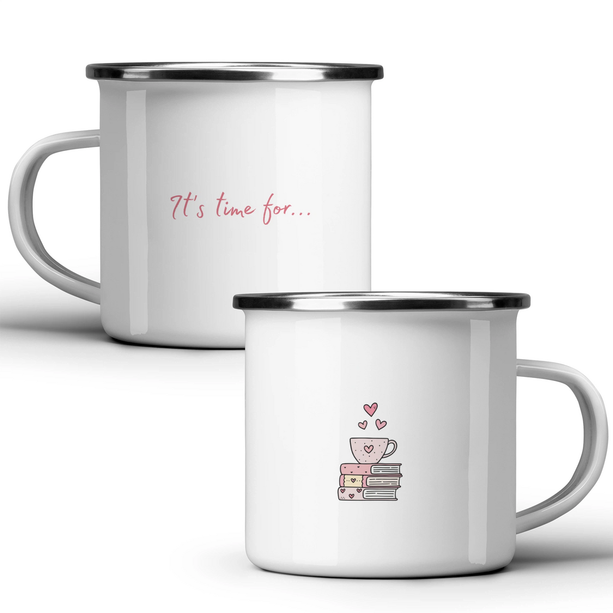 It's time for... books & coffee - White mug - Metal Mug 370ml
