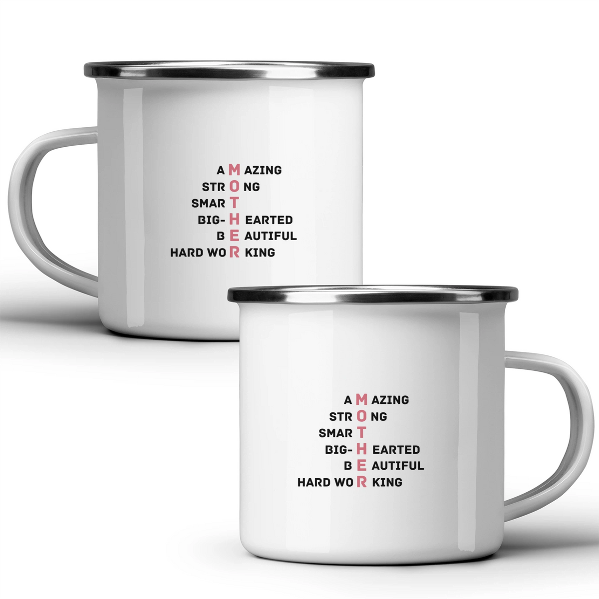 Mother: amazing, strong, smart, big-hearted, beautiful, hard working - White mug - Metal Mug 370ml