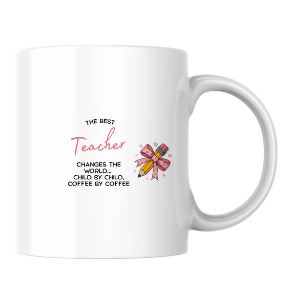 The best teacher changes the world... child by child, coffee by coffee - White mug - Ceramic Mug 330ml