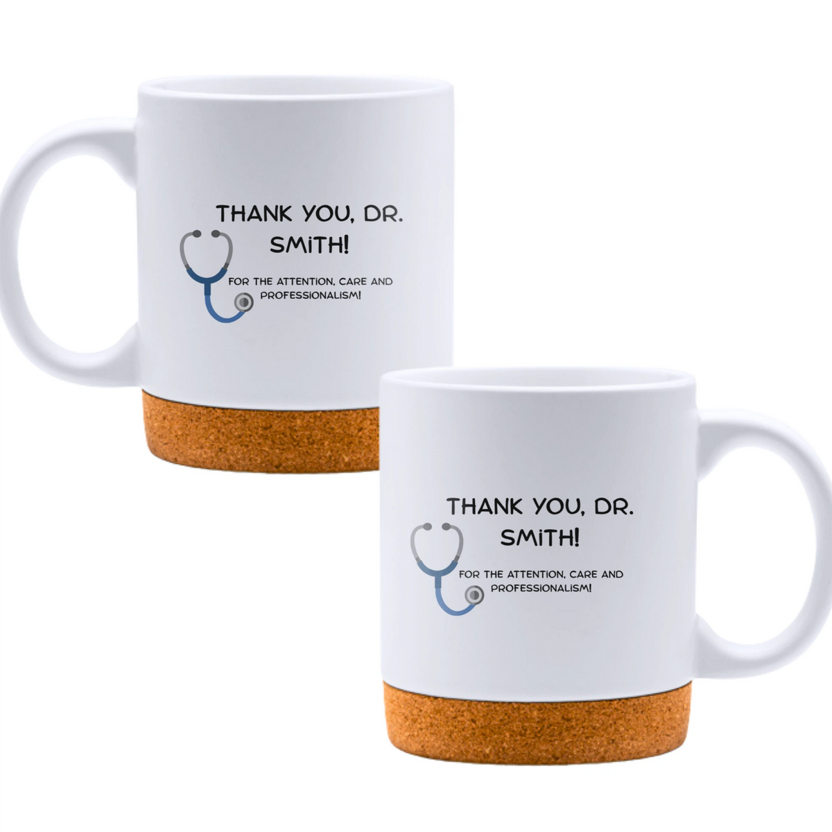 Thank you, Dr [Name]! For the attention, care and professionalism - White mug - Ceramic Mug with Cork 320ml