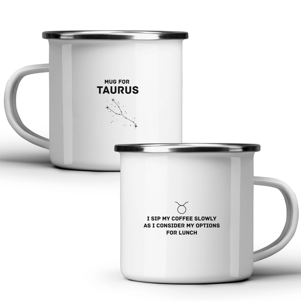 Mug for Taurus: I sip my coffee slowly as I consider my options for lunch - White mug - Metal Mug 370ml
