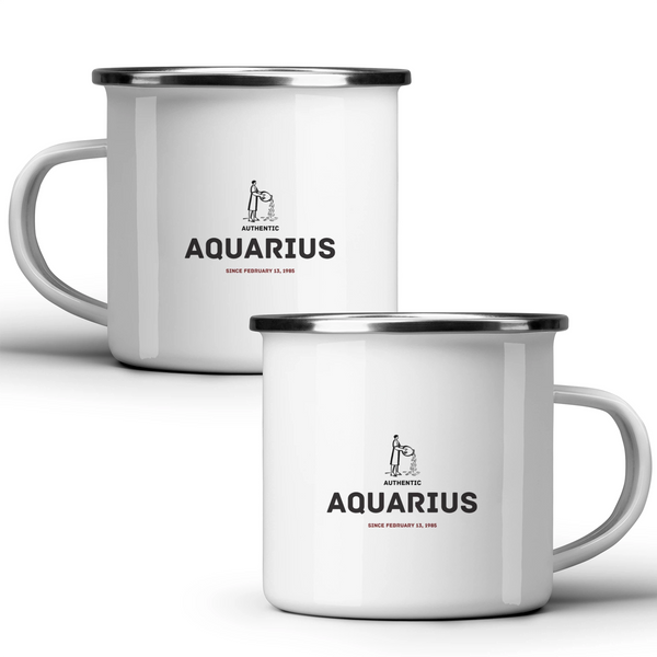 Authentic Aquarius, personalized date - White mug - Metal Mug 370ml