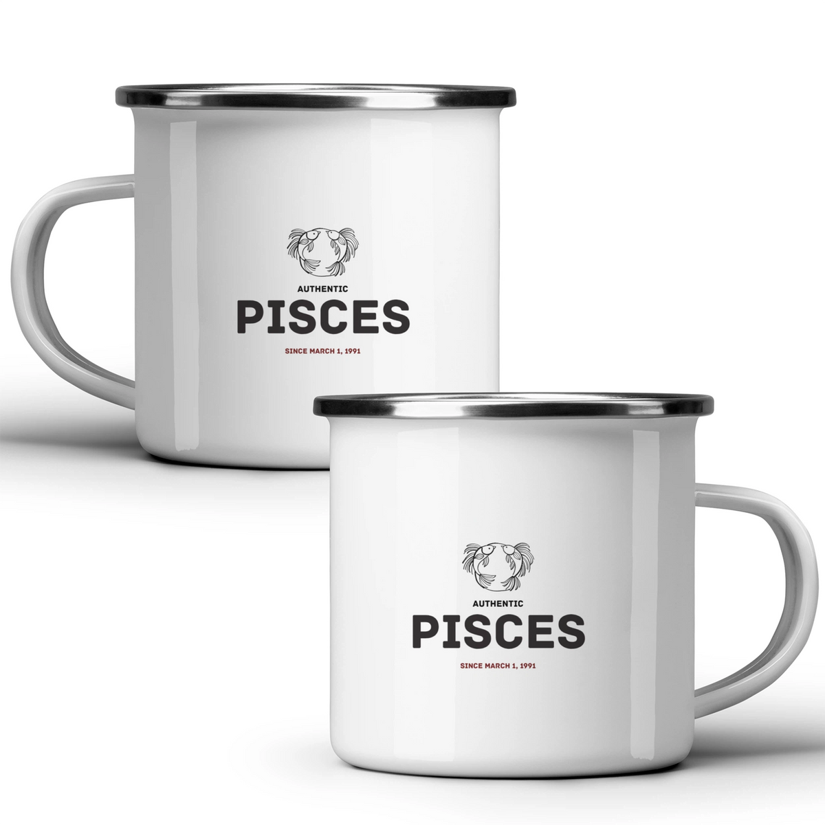 Authentic Pisces, personalized date - White mug - Metal Mug 370ml