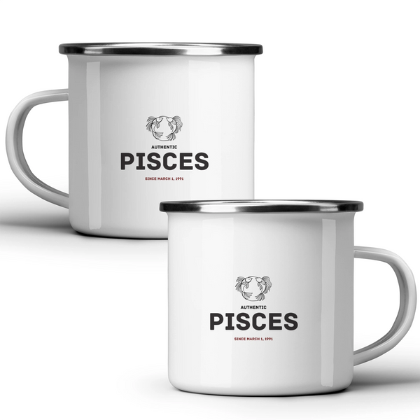 Authentic Pisces, personalized date - White mug - Metal Mug 370ml